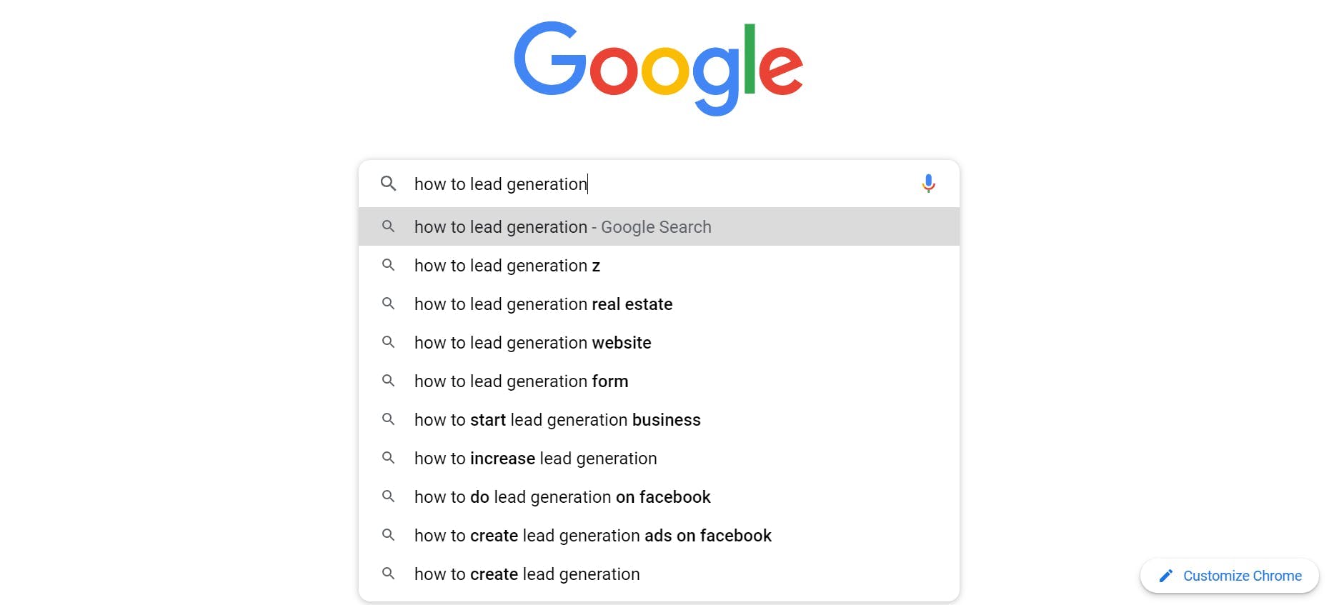 screenshot of google search bar for lead generation