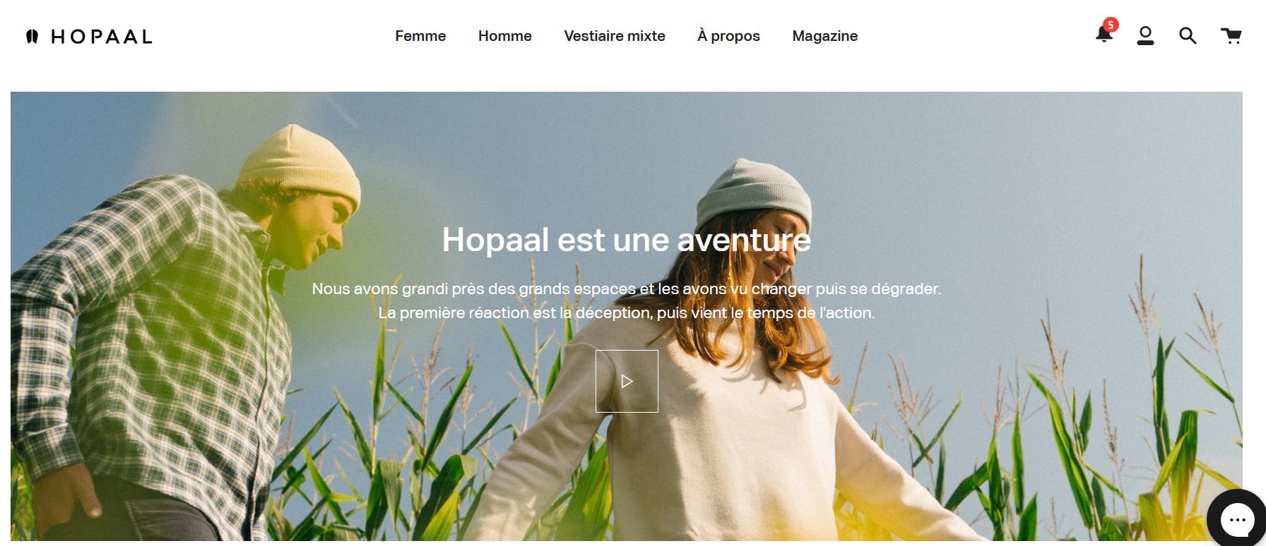 Capture d'écran de la page d'accueil du site Hopaal