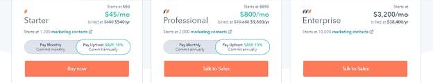 Hubspot's subscription options page.