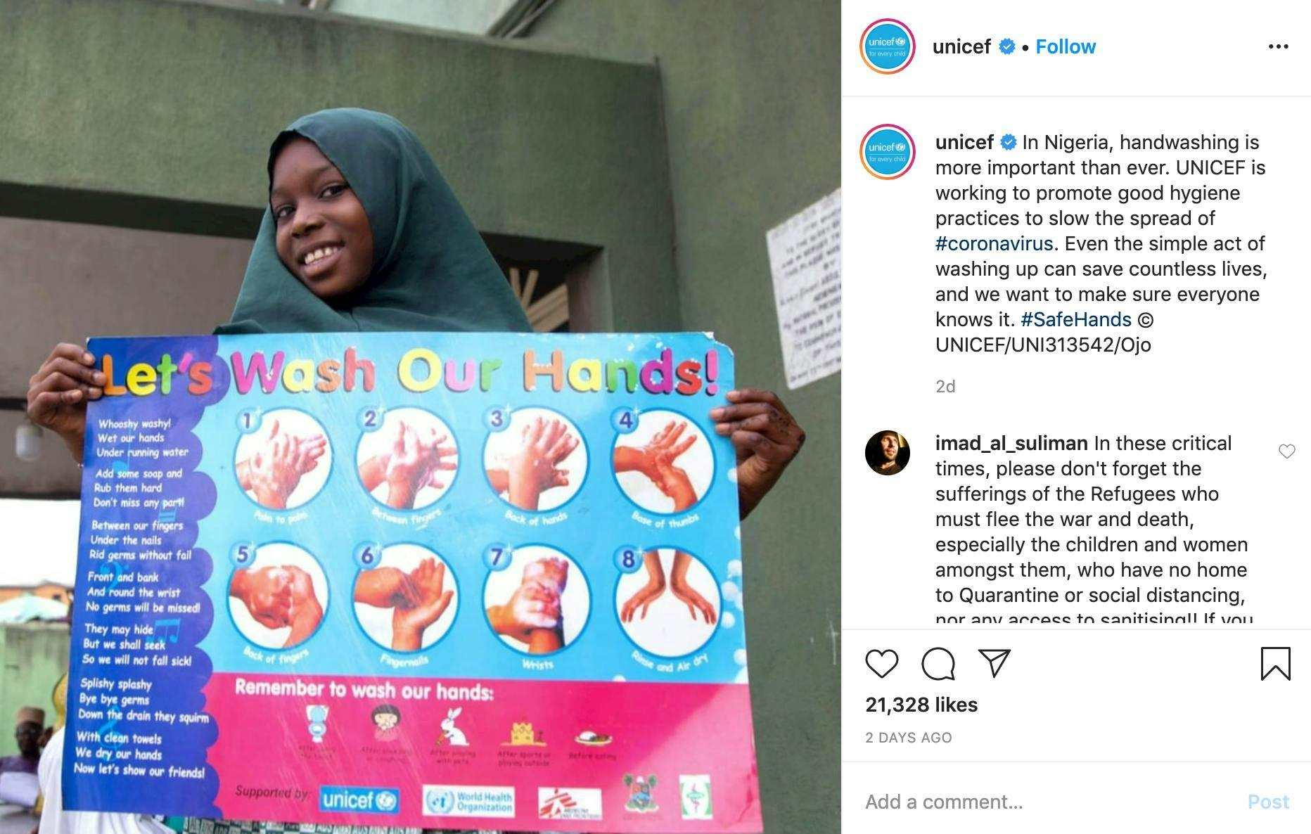 Instagram post from UNICEF