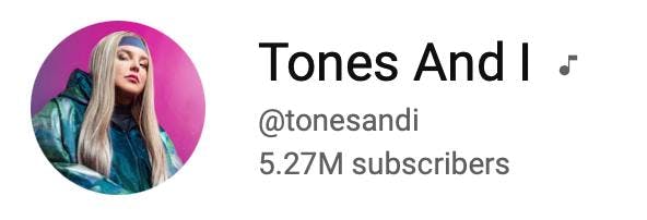 Tones And I Australian YouTube channel stats