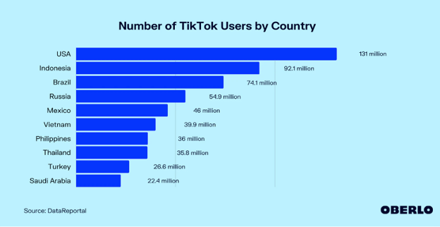 Number of TikTok users by country
