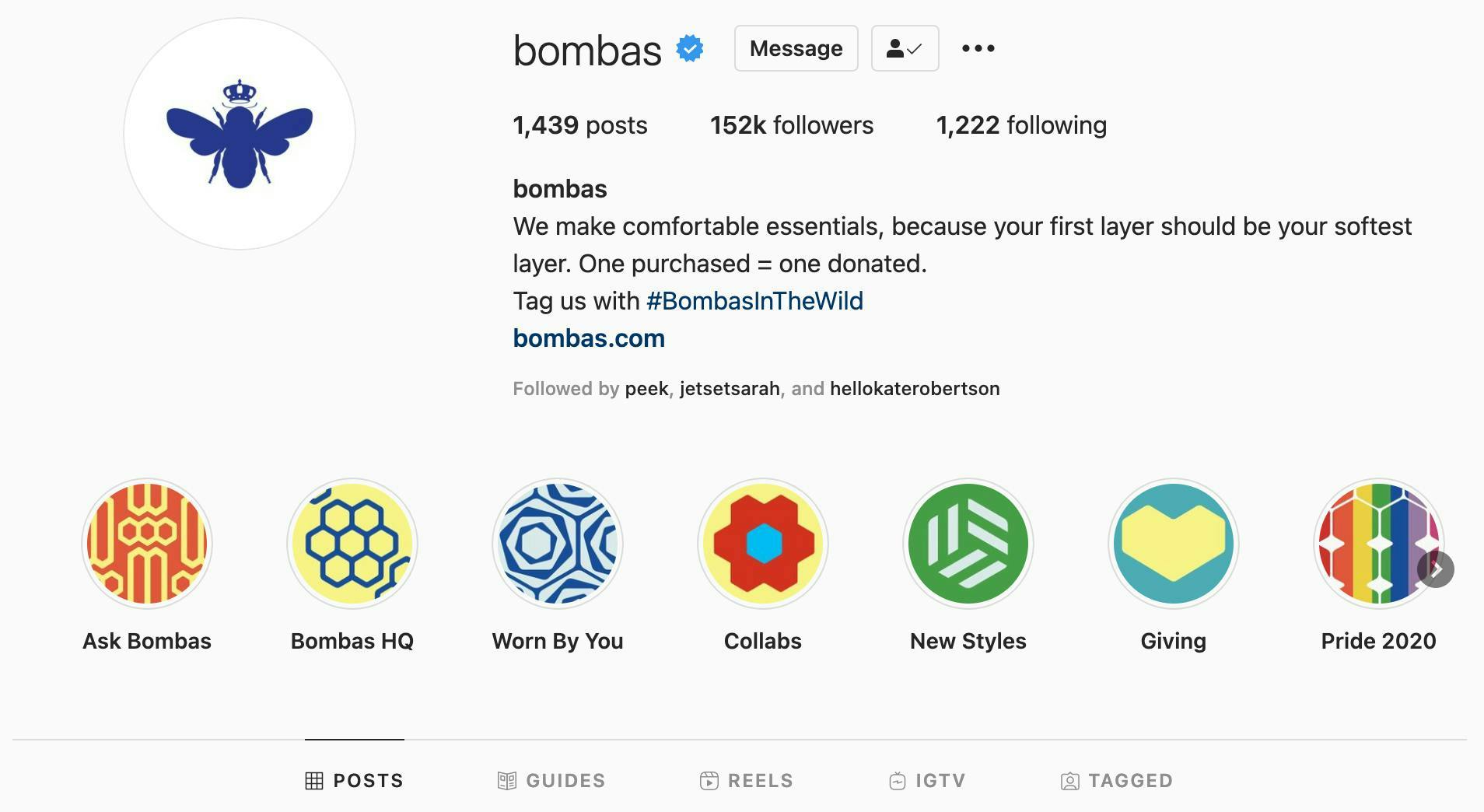 Colorful highlights cover images on an apparel brands Instagram profile
