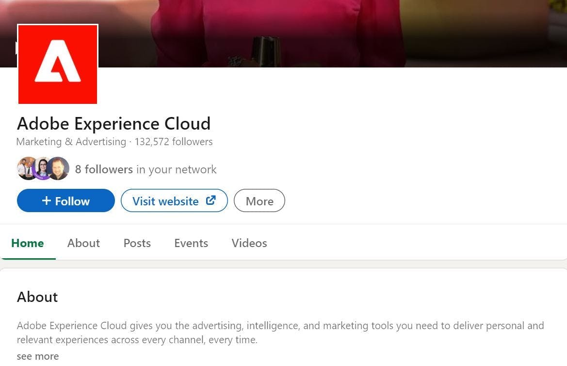screenshot of adobe experience cloud linkedin showcase page