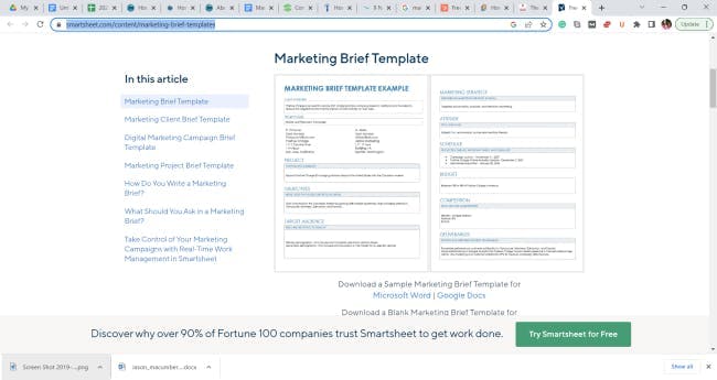 Screenshot of a marketing brief template