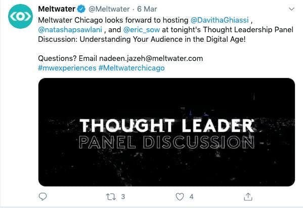 Example d'un post Twitter Meltwater avec la même vidéo d'un panel de discussion à Chicago 