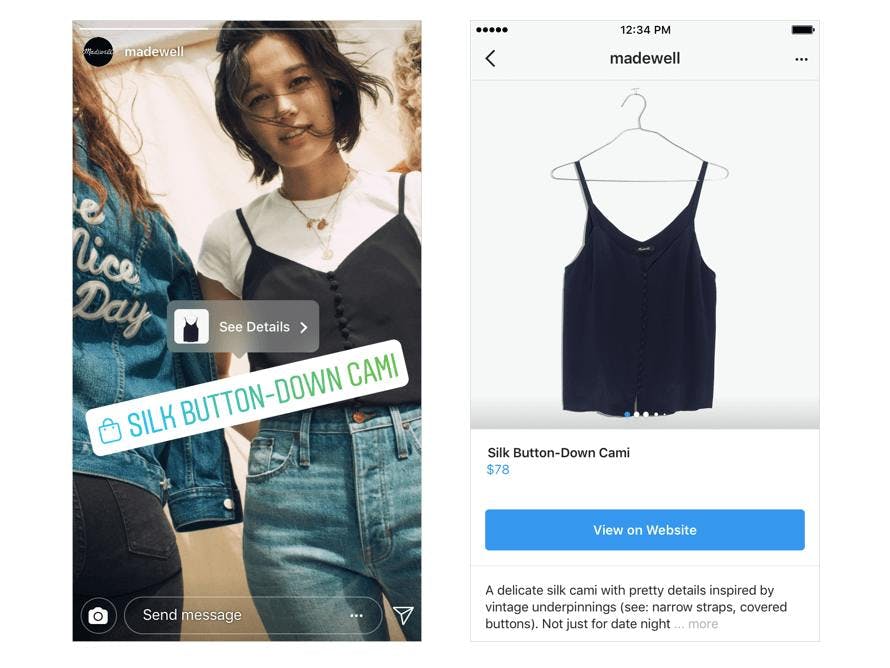 Madewell's Instagram Stories ad features shoppable products