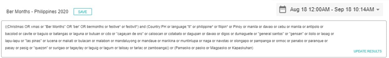 Meltwater Boolean Search on conversations surrounding Christmas in the Philippines