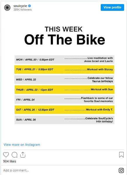 Off the bike calendar Instagram Live