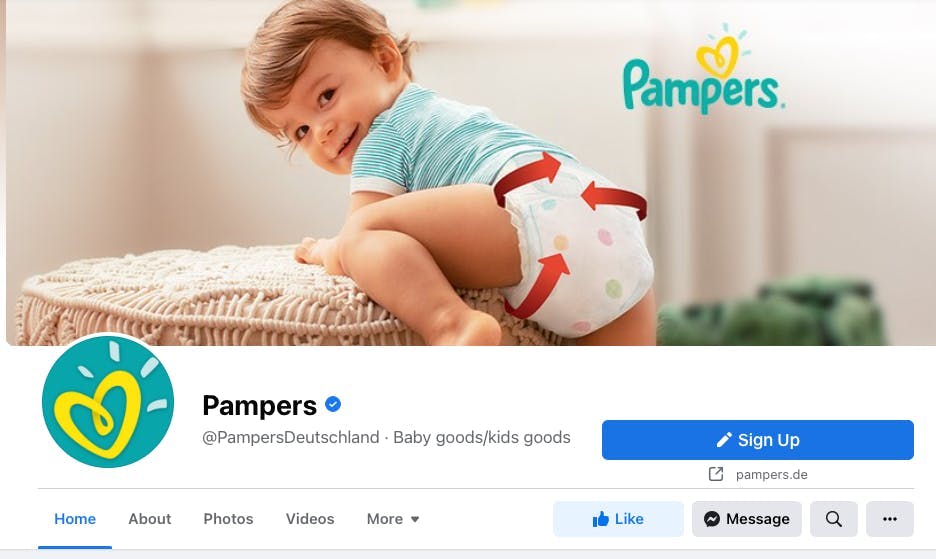 Screenshot der Pampers Facebook Business Page