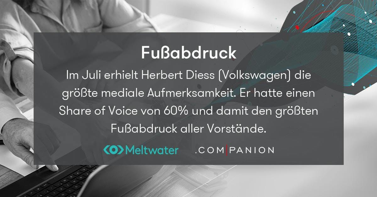Meltwater und .companion CEO Echo im Juli 2022. Dieser Banner zeigt die Kategorie “Fußabdruck”, in der Herbert Diess von Volkswagen gewonnen hat.