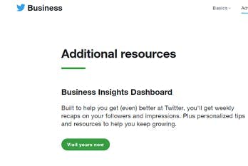 Twitter business additional resources page.
