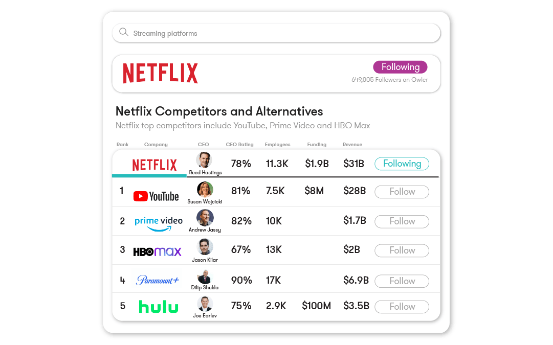 screenshot of the Meltwater Sales Intelligence Suite showcasing competitive data on Netflix