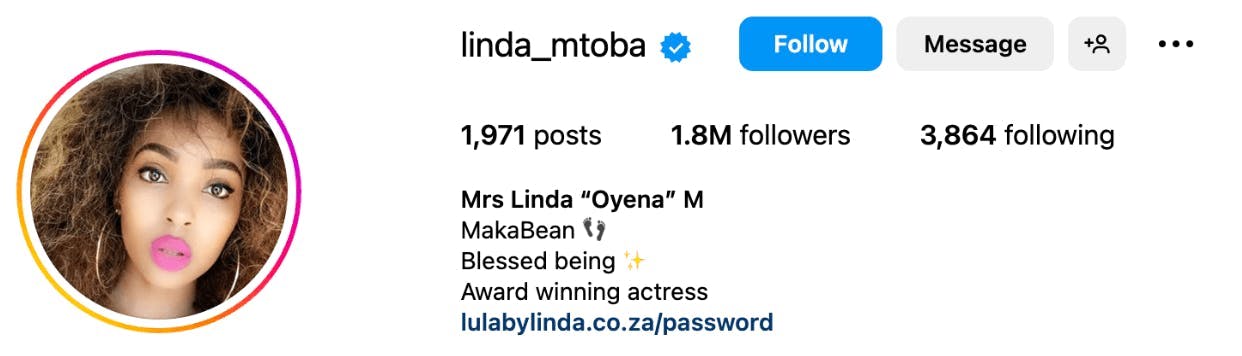 Top beauty influencers in South Africa: Linda Mtoba Instagram Profile
