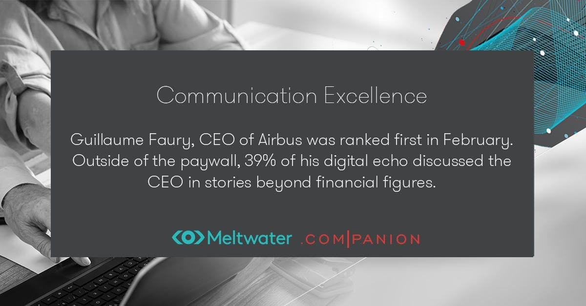 Communication Excellence Airbus' CEO, Guillaume Faury, takes the number 1 spot