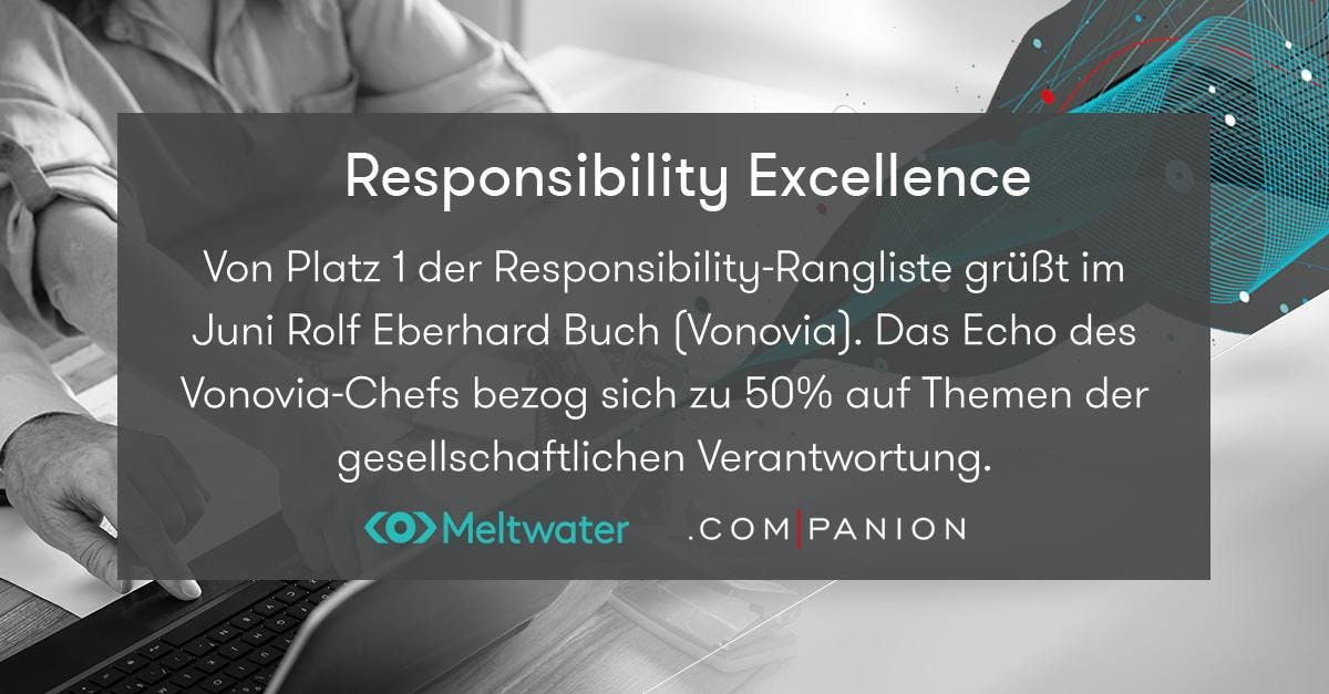 Meltwater und .companion CEO Echo im Juni 2023. Dieser Banner zeigt die Kategorie "Responsibility Excellence", in der Rolf Eberhard Buch gewonnen hat.