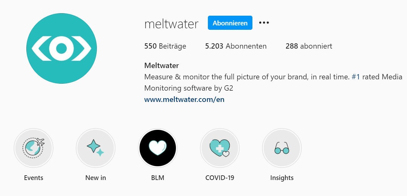 Meltwater Instagram Profil Logo und Highlights