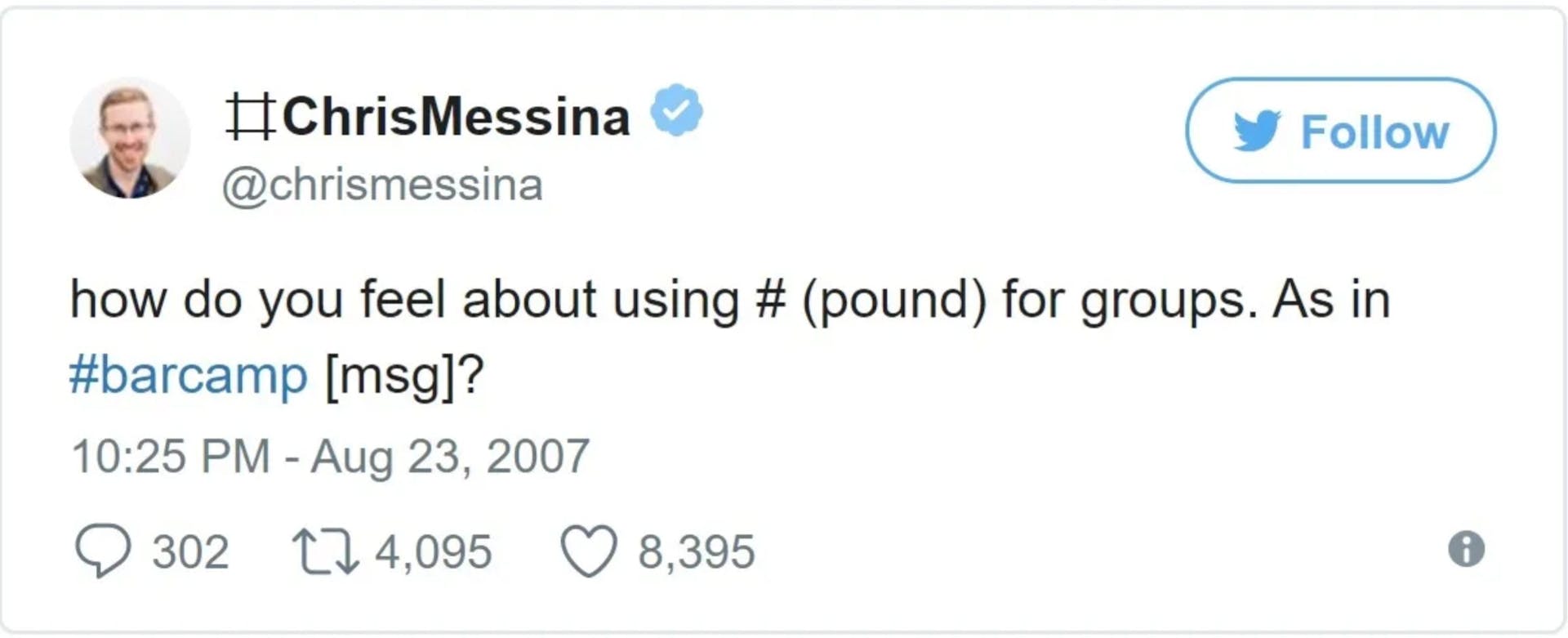 Chris Messina first hashtag post