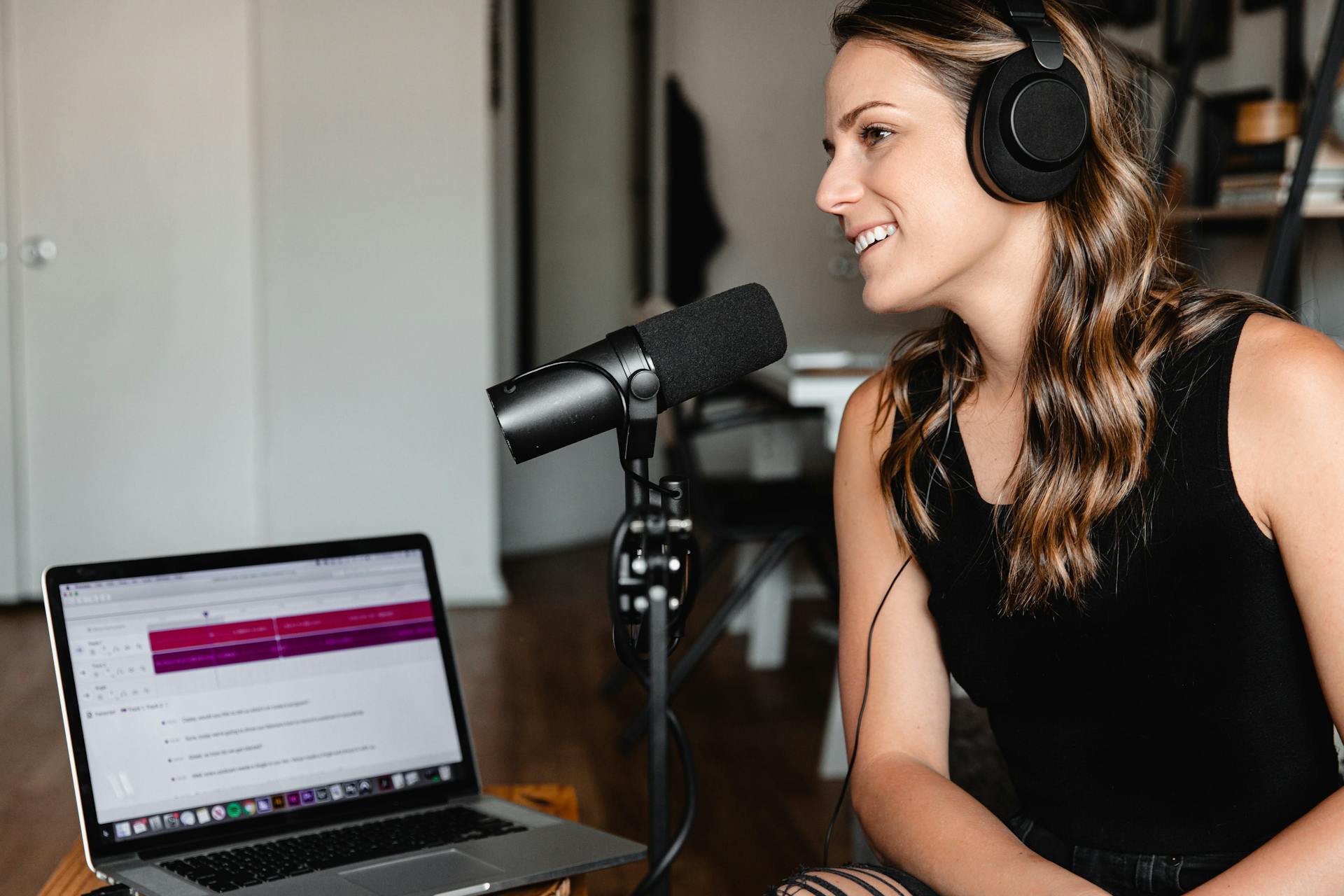 Woman hosting an industry podcast