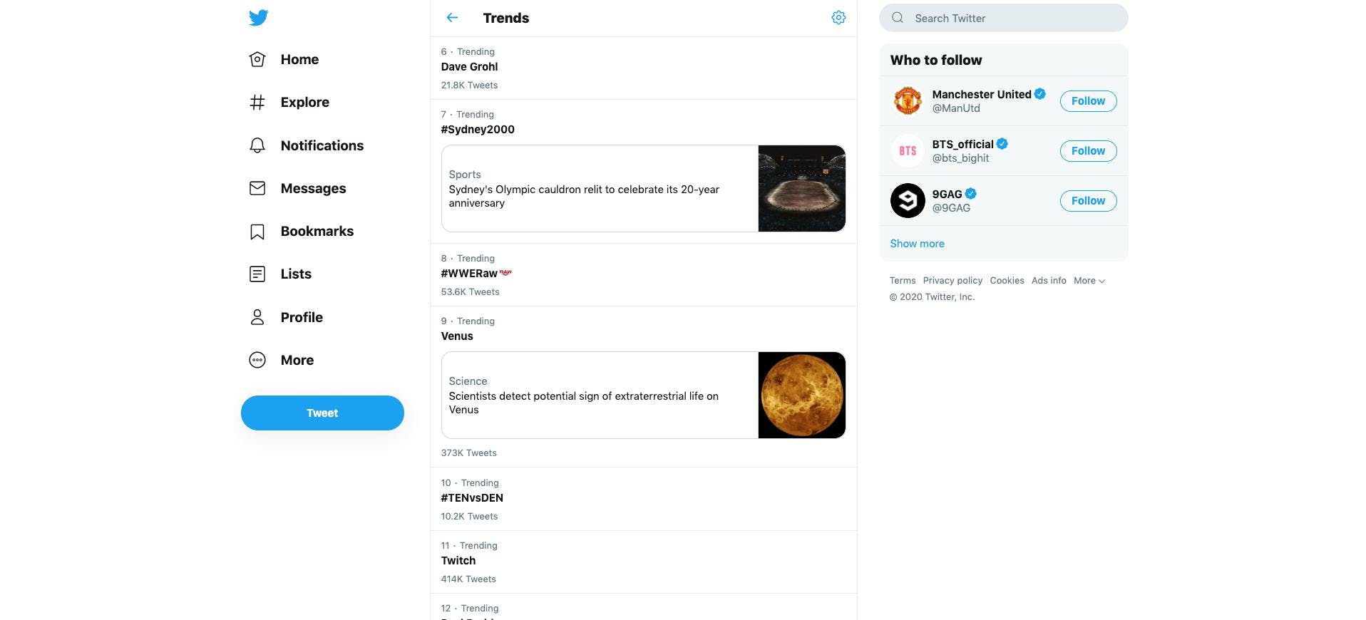 Top Trends auf Twitter beinhalten sowohl Themen als auch Hashtags