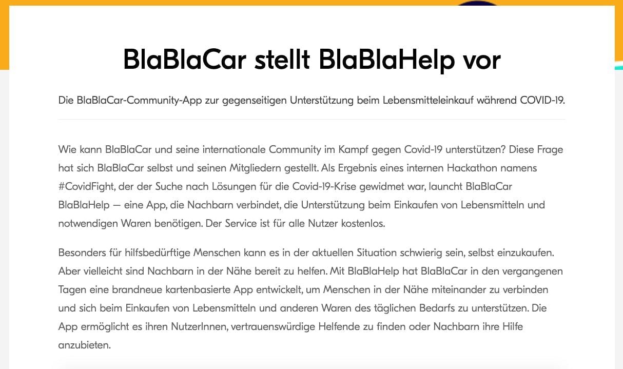 BlaBlaCar Pressemitteilung zu BlaBlaHelp