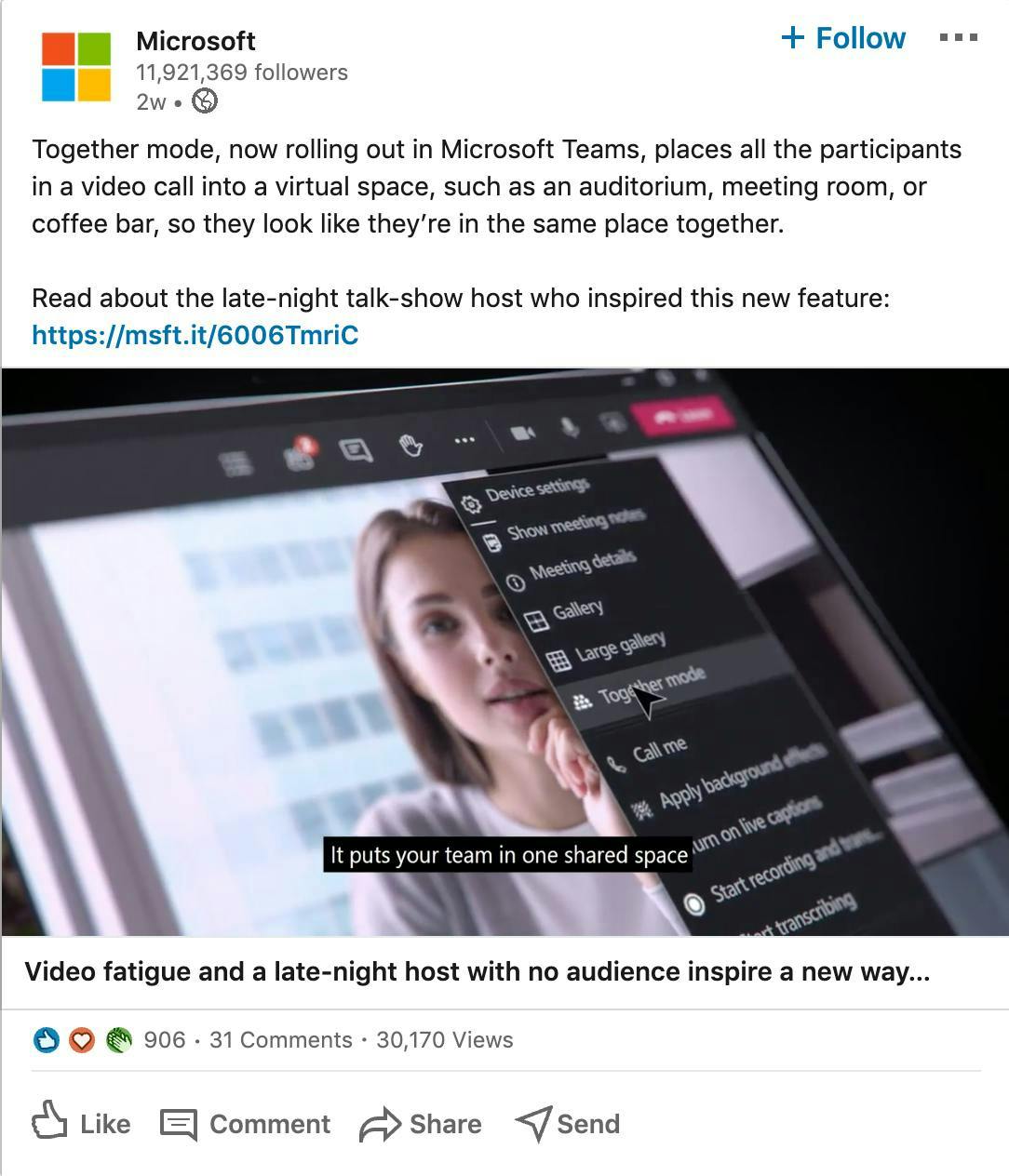 Social media marketing example for LinkedIn ad from Microsoft