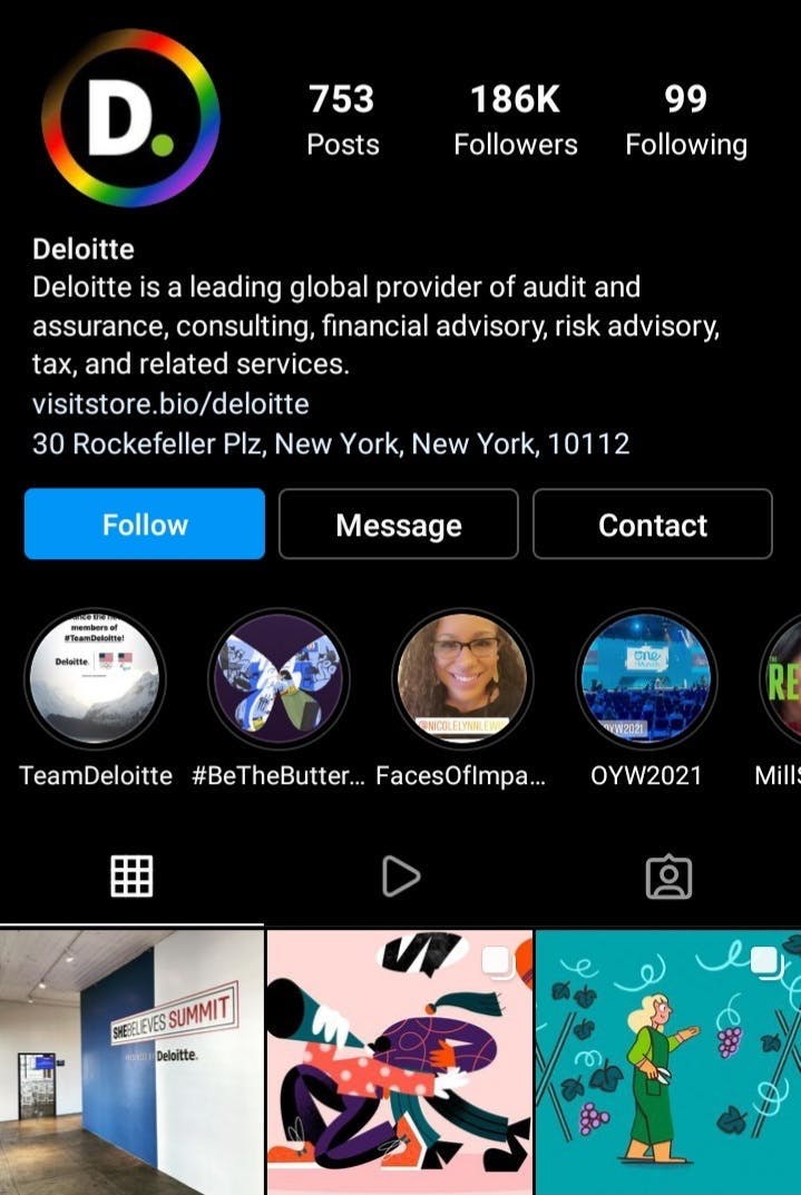 Das Instagram-Profil von Deloitte