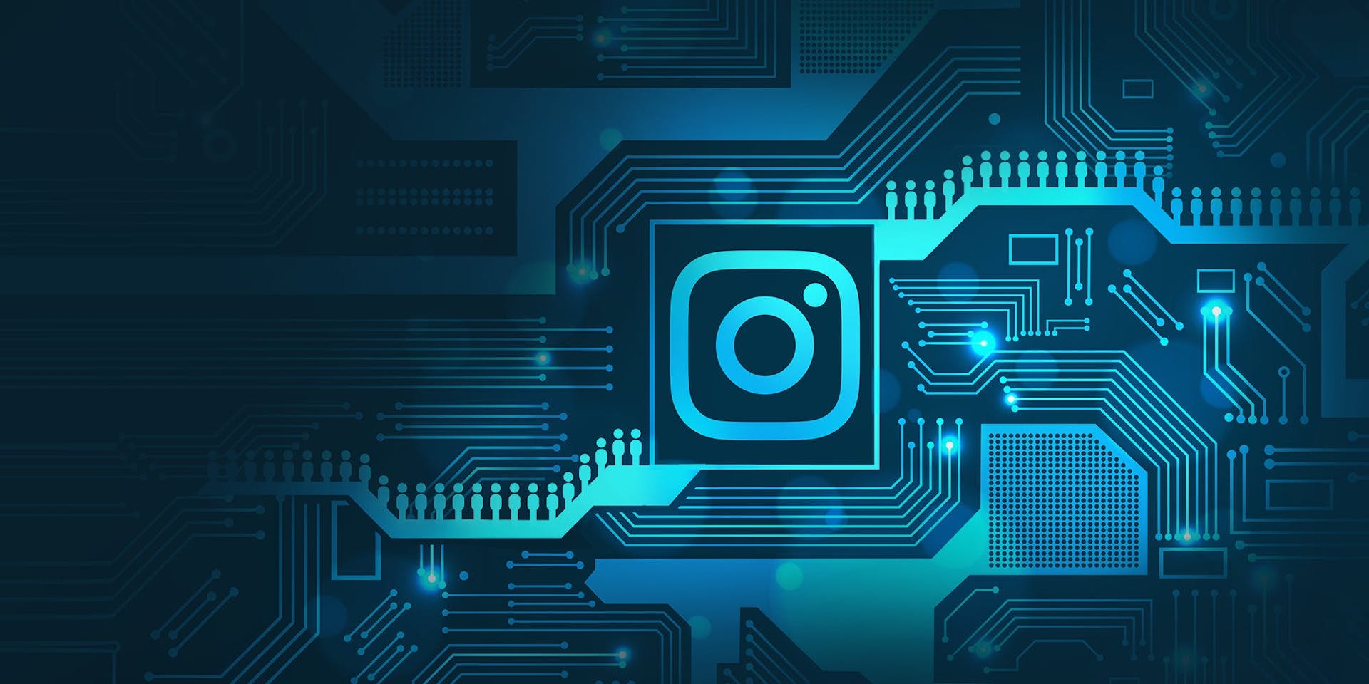 Man sieht das Instagram App Icon in Blau auf einer Art Platine. Das Bild ist Teil unseres Beitrags  zur Instagram Verifizierung.