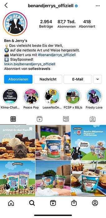 Instagram Profil von Ben&Jerry's
