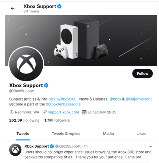 Xbox support page.