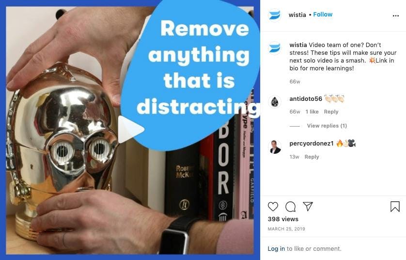 Wistia Instagram video ad: simpel images with large title text