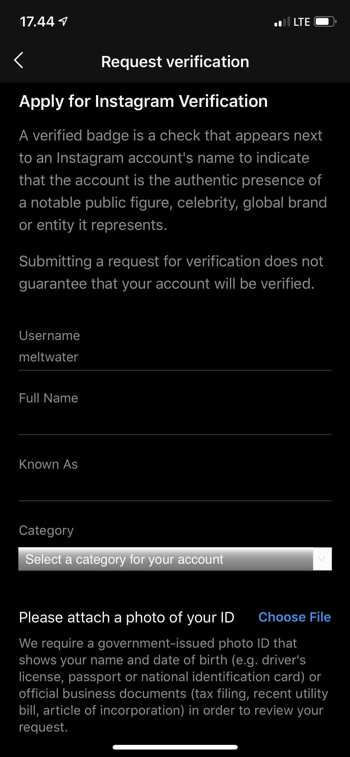A screenshot of the Instagram verification application
