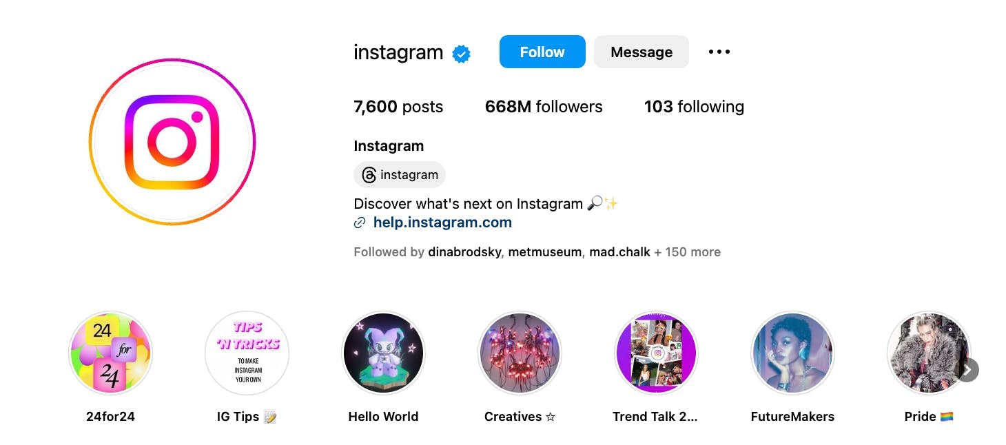 Instagram business profile on Instagram