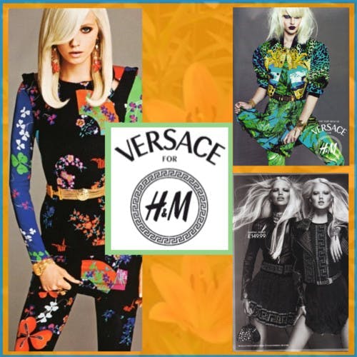 Man sieht die Kooperation von Versace und H&M, bei der Models die Kleidung tragen. Das ist ein Co-Branding Beispiel