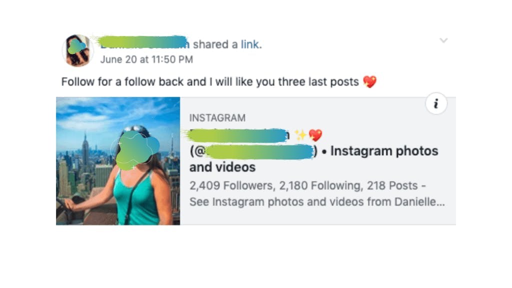 Screenshot of a post within an influencer pod group