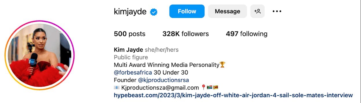 Top beauty influencers in South Africa: Kim Jayde Instagram Profile