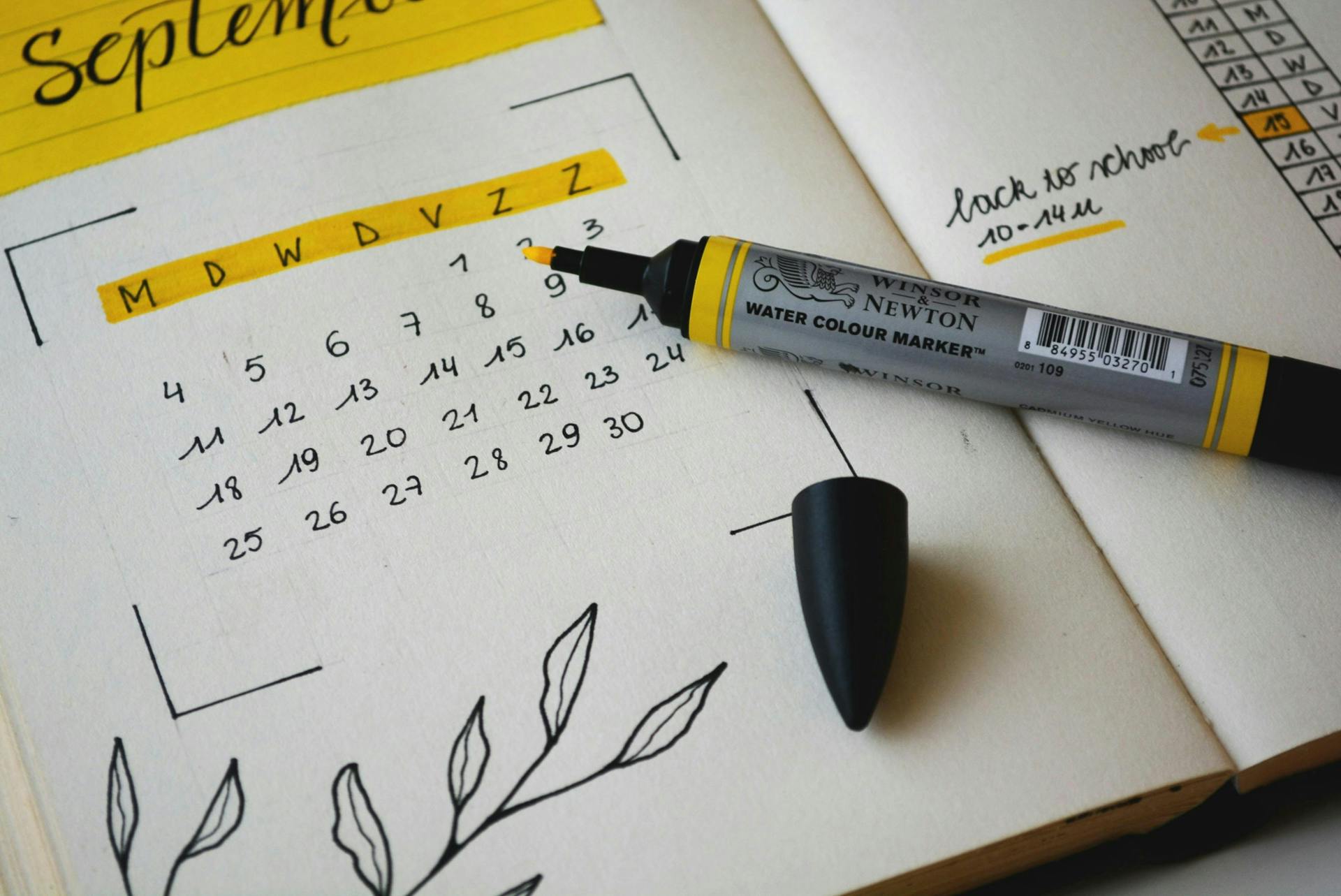Calendar with new month open and yellow highlighter 