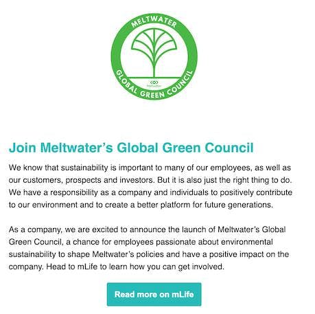 Meltwater mLife post inviting employees to join the company's new Green Council