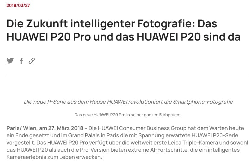 Die Zukunft intelligenter Fotografie - Pressemitteilung von Huawei zum Produkt Launch