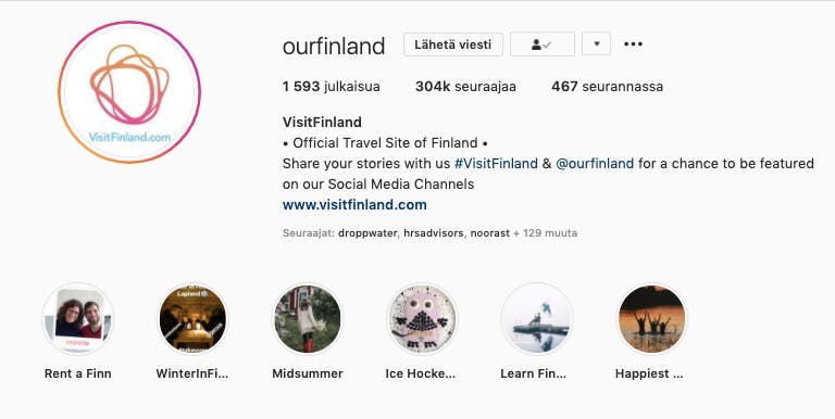 Kuvakaappaus ourfinland Instagram-tililtä
