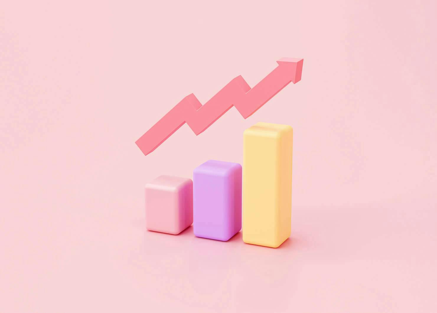 3D Illustration of bars and a positive trend line