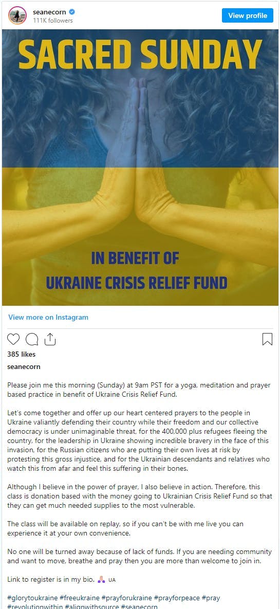 Influencer Ukraine Instagram post