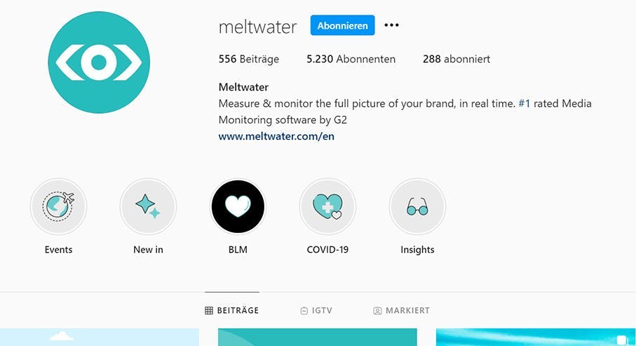 Instagram Profilbild und Highlights von Meltwater