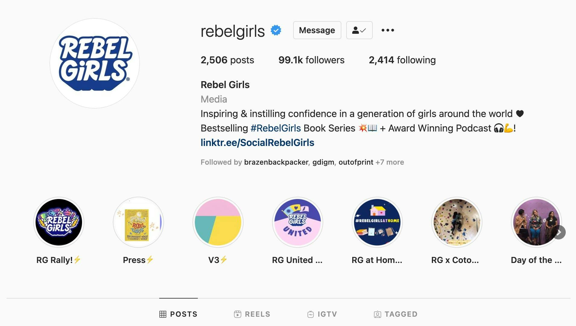 Example of Instagram bio highlighting several different specialities, like podcasts and book series, for an educational website.