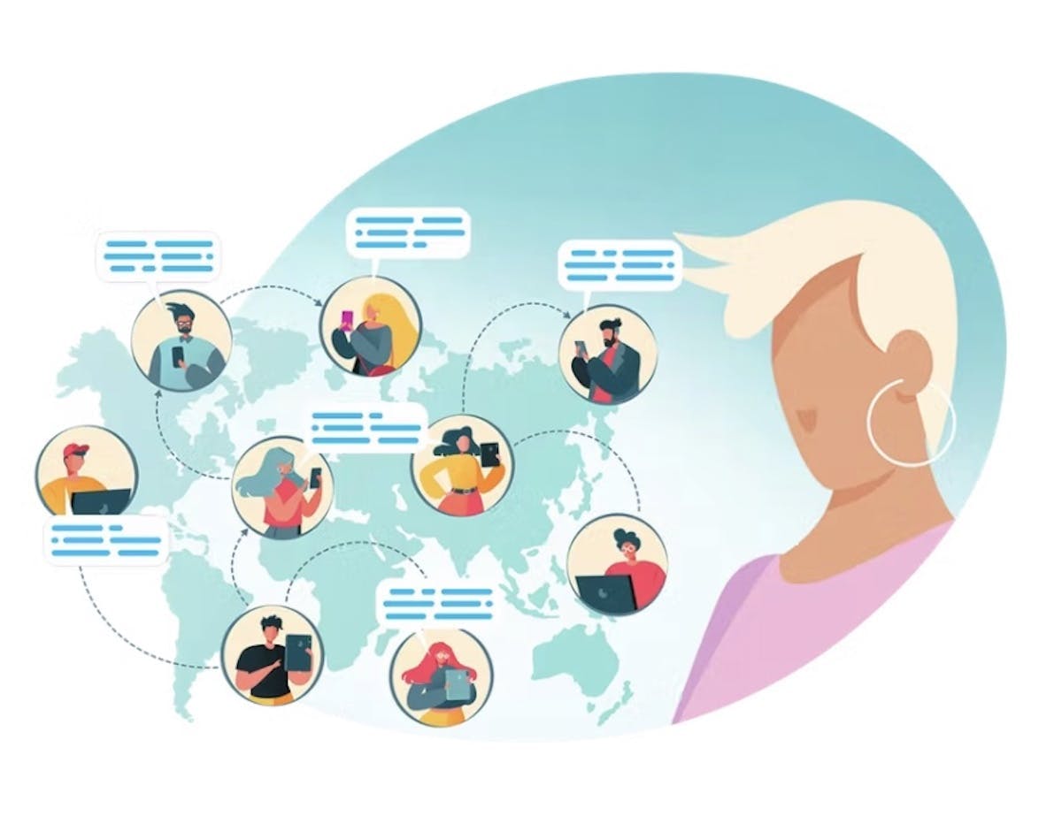 Illustration of people communicating around the world