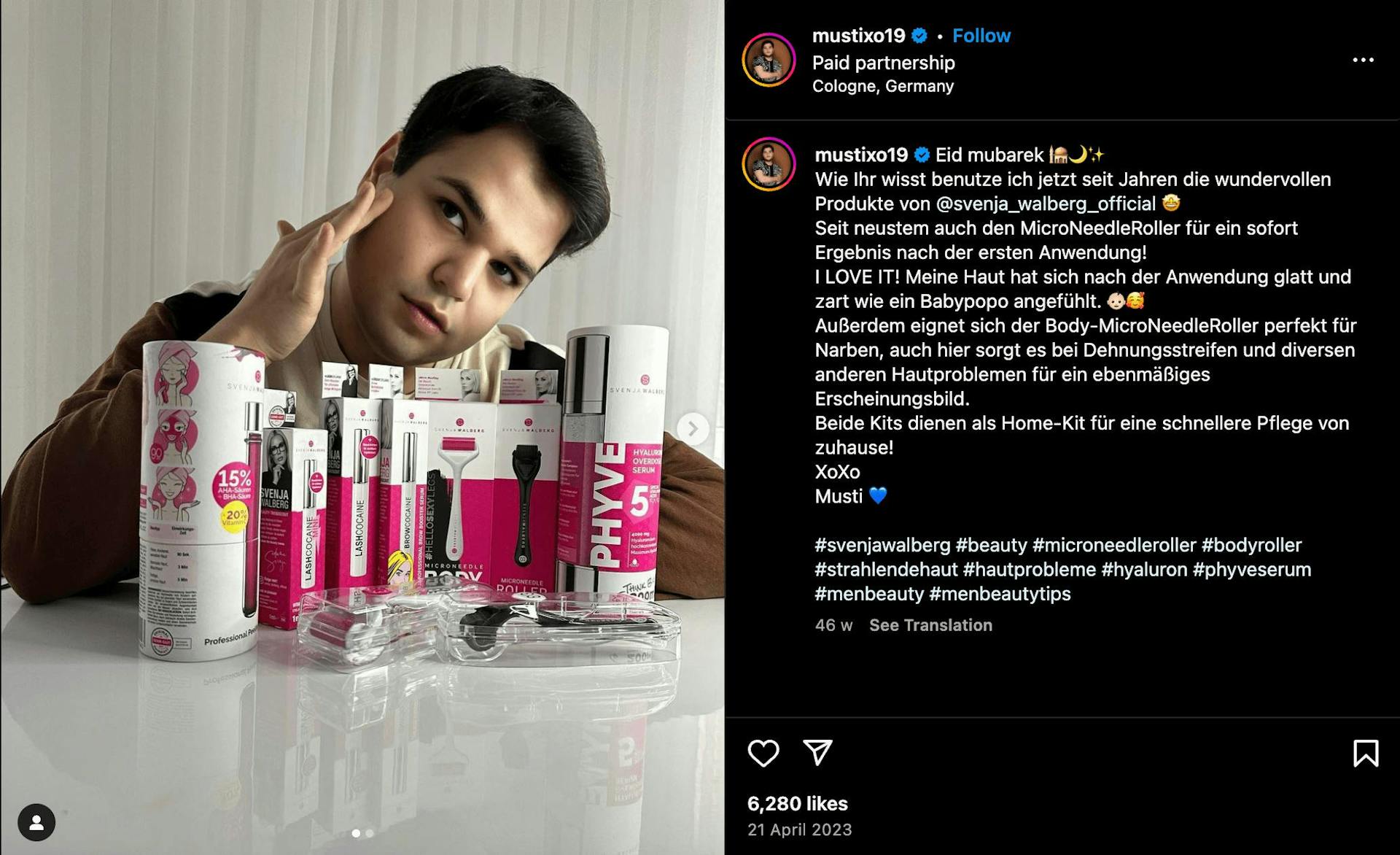 Screenshot eines Instagram Posts des männlichen Beauty Influencers Mustafa Yilmaz
