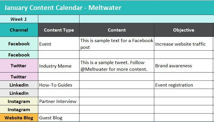 Screenshot of Meltwater Content Calendar