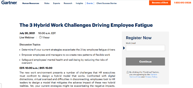 Gartner's hybrid work challenges driving employee fature page.