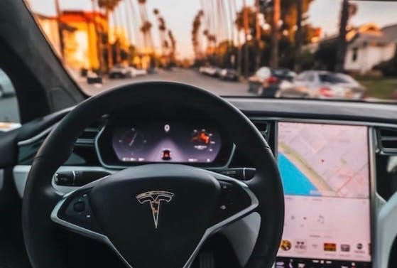 The interior of a self-driving Tesla car