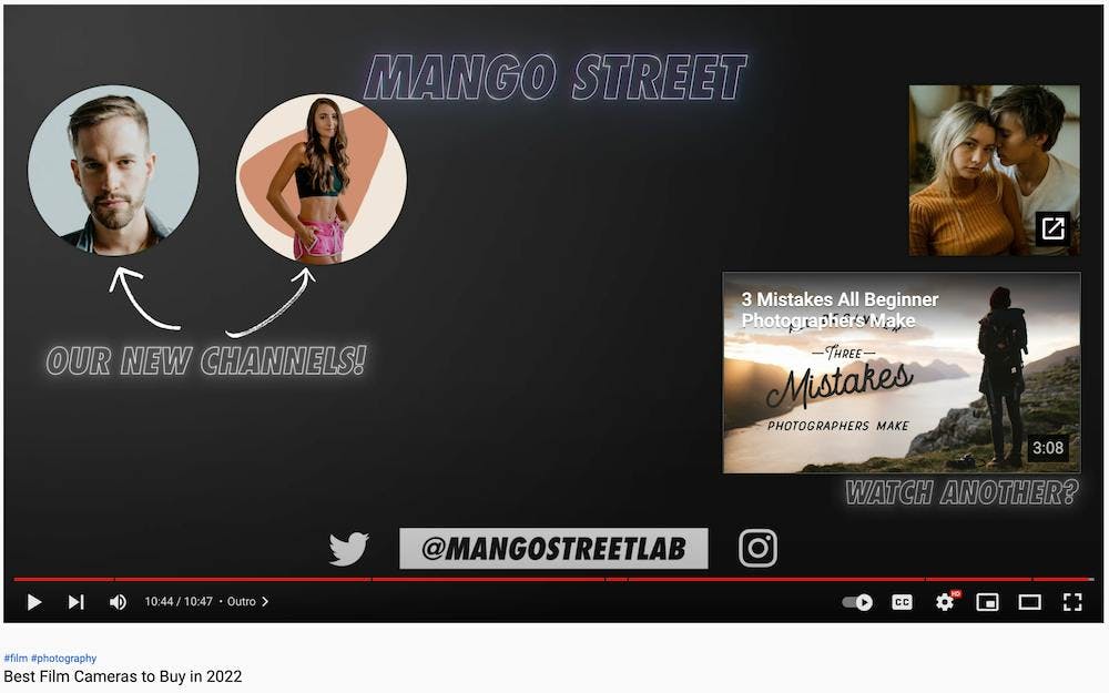 Screenshot of a YouTube video end screen with cards suggestion other videos and channels.